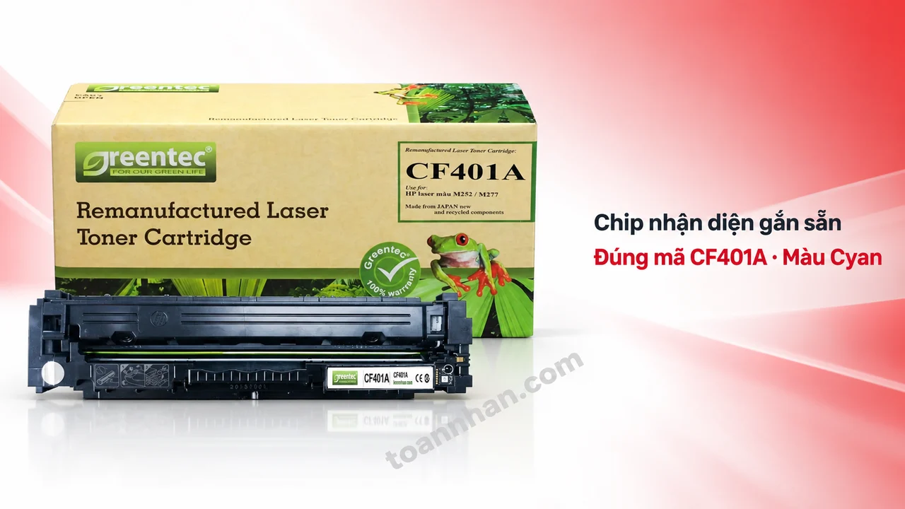 Hộp mực Greentech HP CF401A màu Cyan có chip nhận diện gắn sẵn