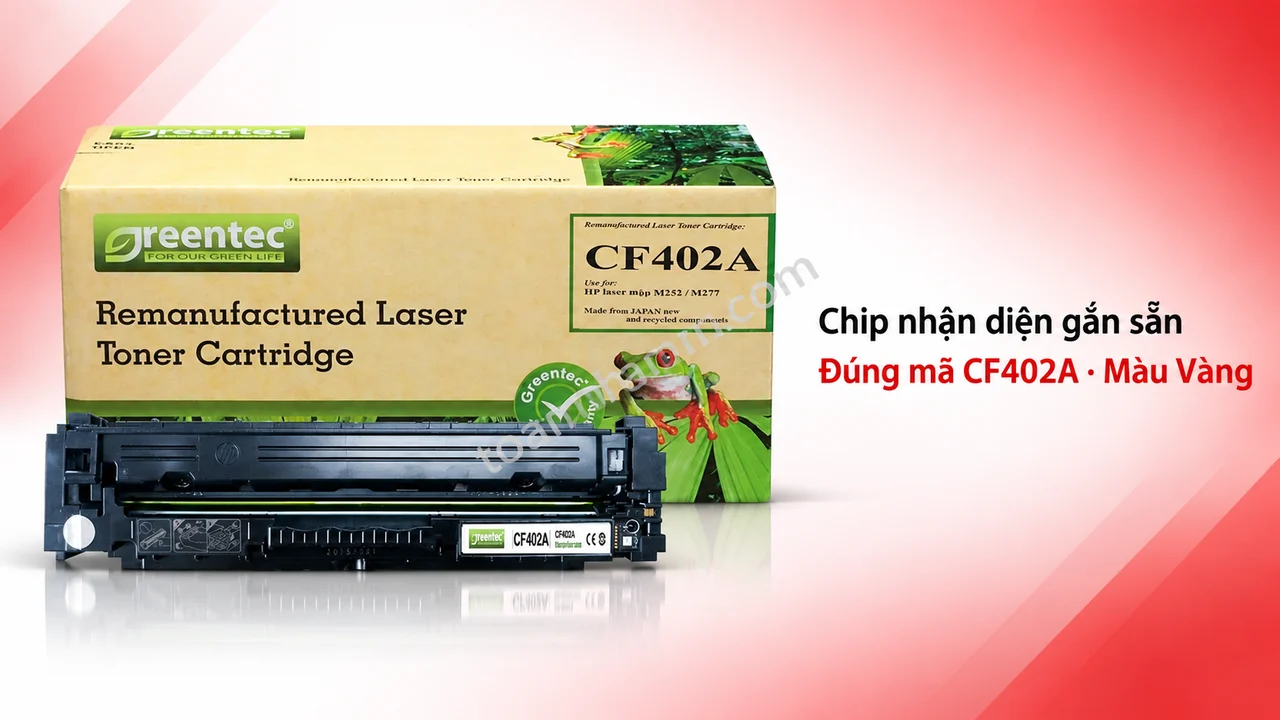 Hộp mực Greentech HP CF402A màu Vàng có chip nhận diện gắn sẵn