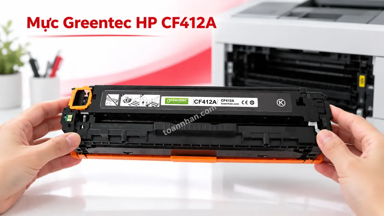 Cartridge Greentec HP CF412A đúng mã bên máy in laser
