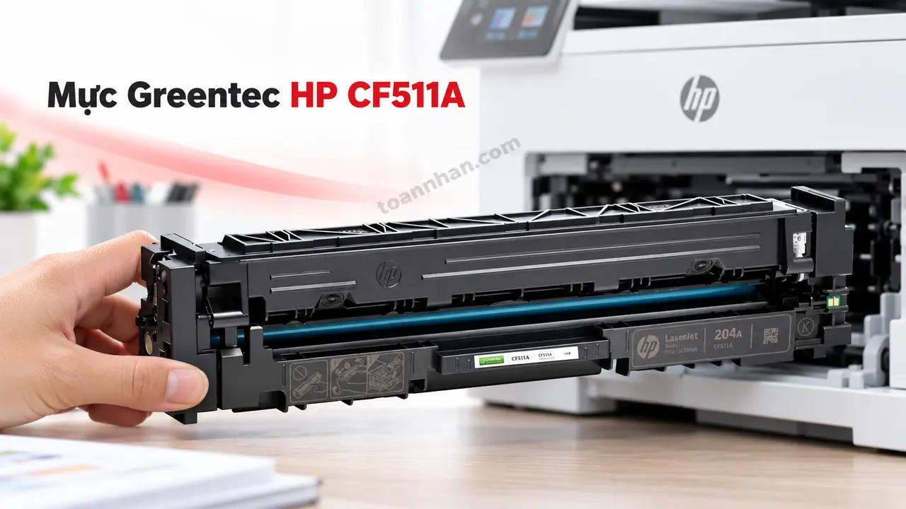 Cartridge Greentec HP CF511A đúng mã bên máy in laser