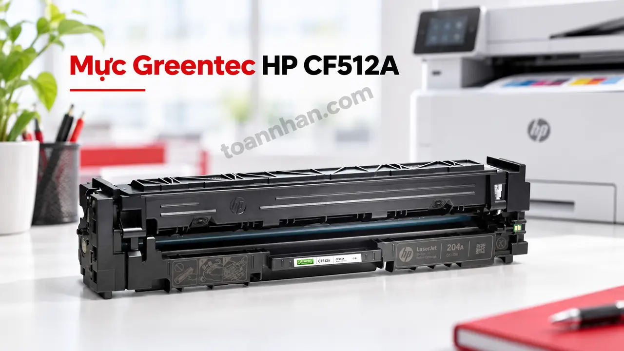 Cartridge Greentec HP CF512A đúng mã bên máy in laser