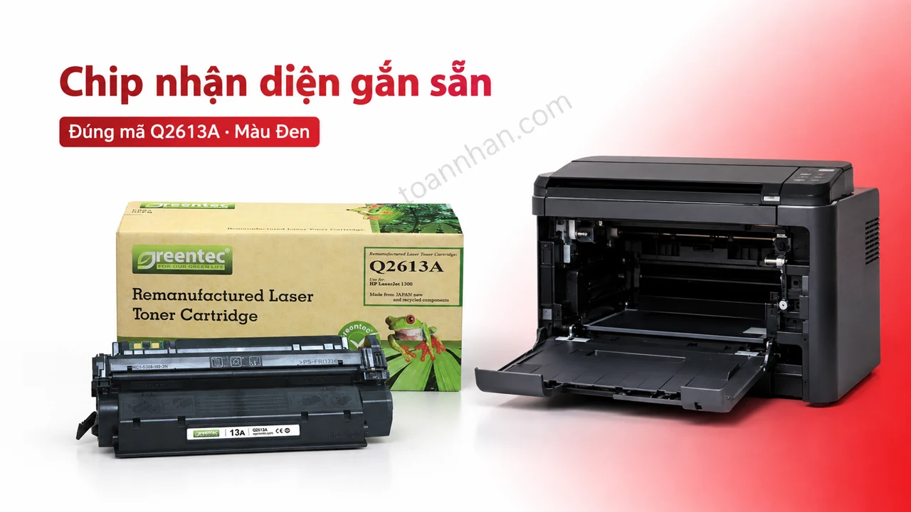Hộp mực Greentec HP Q2613A màu Đen có chip nhận diện cạnh máy in tương thích