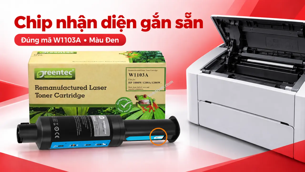 Hộp mực Greentech HP W1103A màu Đen có chip nhận diện cạnh máy in tương thích