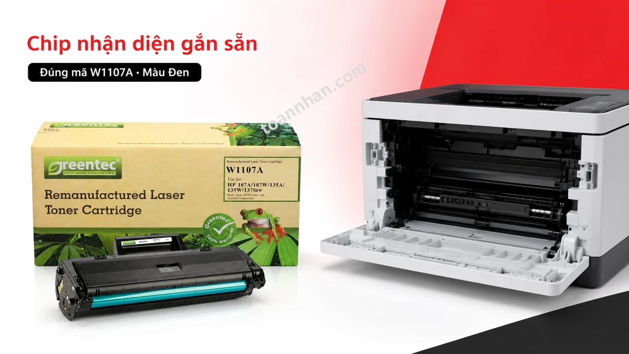 Hộp mực Greentech HP W1107A màu Đen có chip nhận diện cạnh máy in tương thích