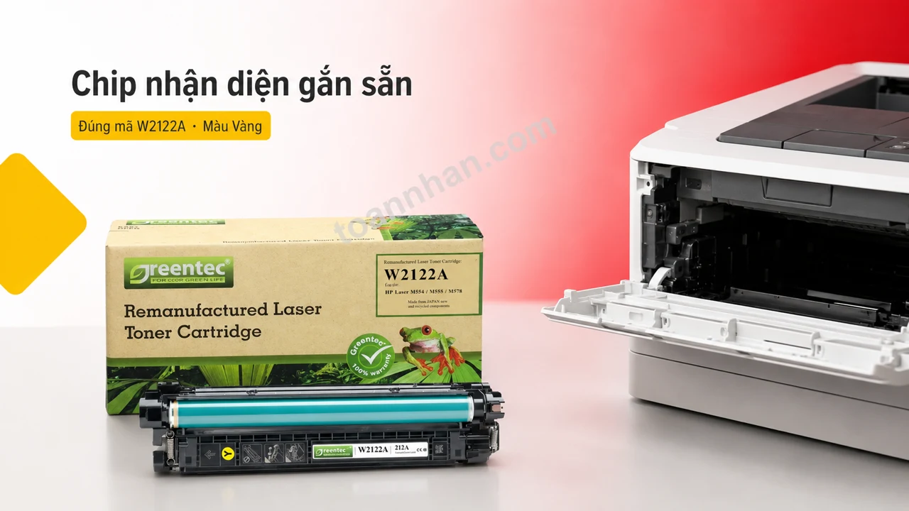 Hộp mực Greentech HP W2122A màu vàng có chip nhận diện cạnh máy in tương thích