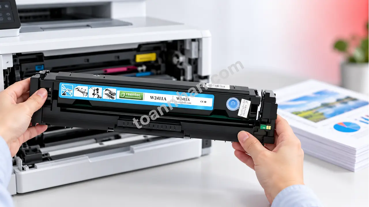 Hộp mực Greentec HP W2411A cạnh máy in