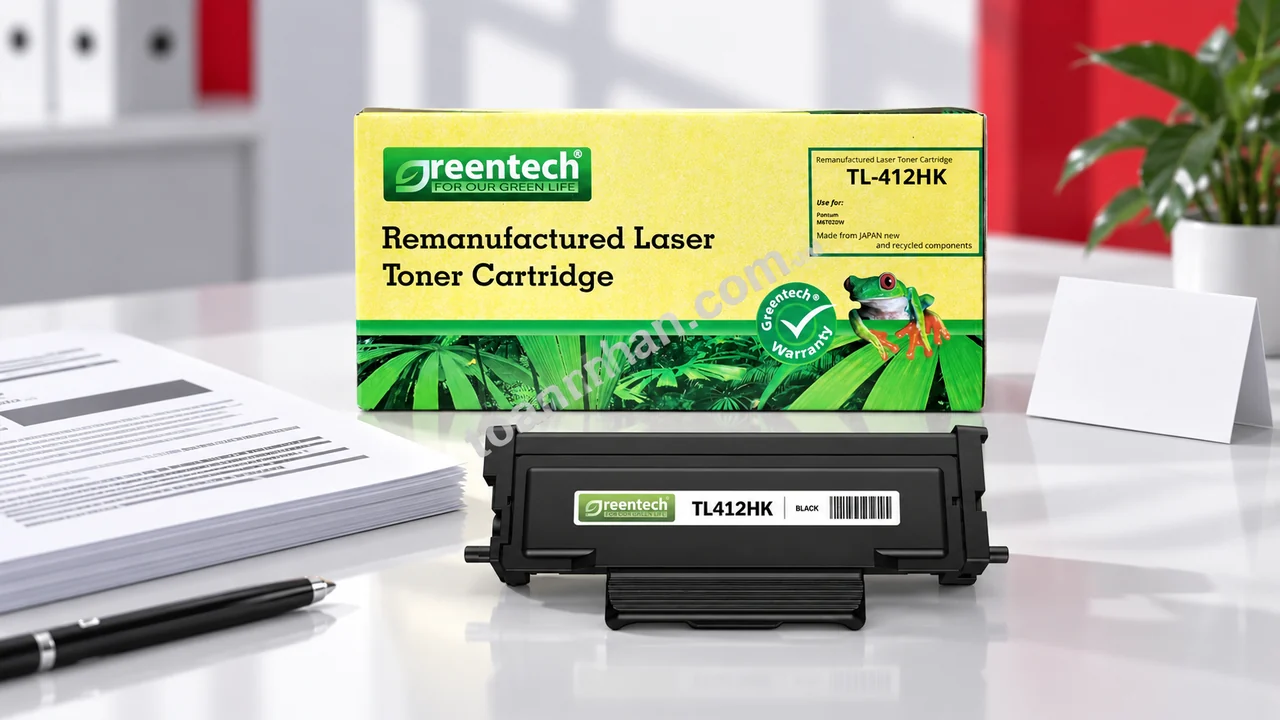Hộp và cartridge mực Greentech TL412HK cạnh bản in văn bản đen