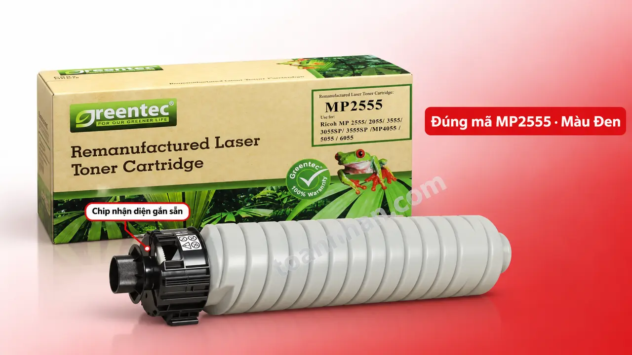 Hộp mực Greentech Ricoh MP2555 màu đen có chip nhận diện gắn sẵn