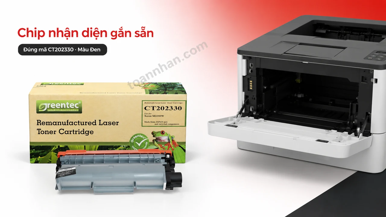 Hộp mực Greentech Xerox CT202330 màu Đen có chip nhận diện cạnh máy in tương thích