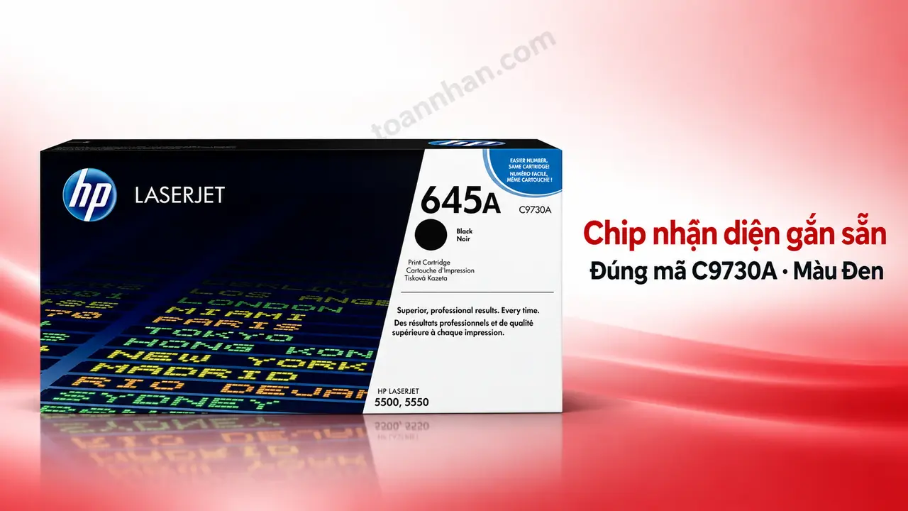 Hộp mực HP C9730A chính hãng màu Đen có chip nhận diện gắn sẵn