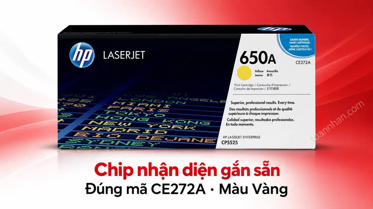 Hộp mực HP CE272A chính hãng màu Vàng có chip nhận diện gắn sẵn