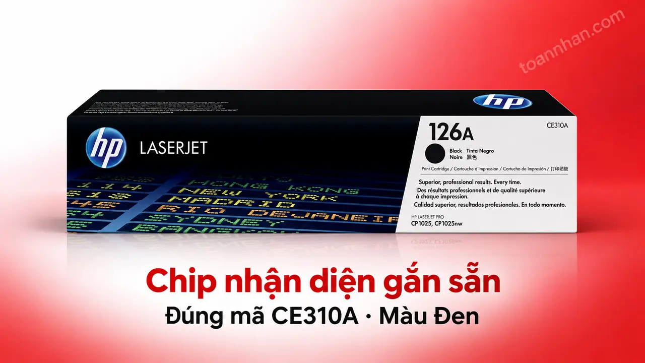 Hộp mực HP CE310A chính hãng màu Đen có chip nhận diện gắn sẵn
