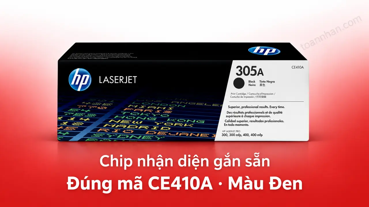 Hộp mực HP CE410A chính hãng màu Đen có chip nhận diện gắn sẵn