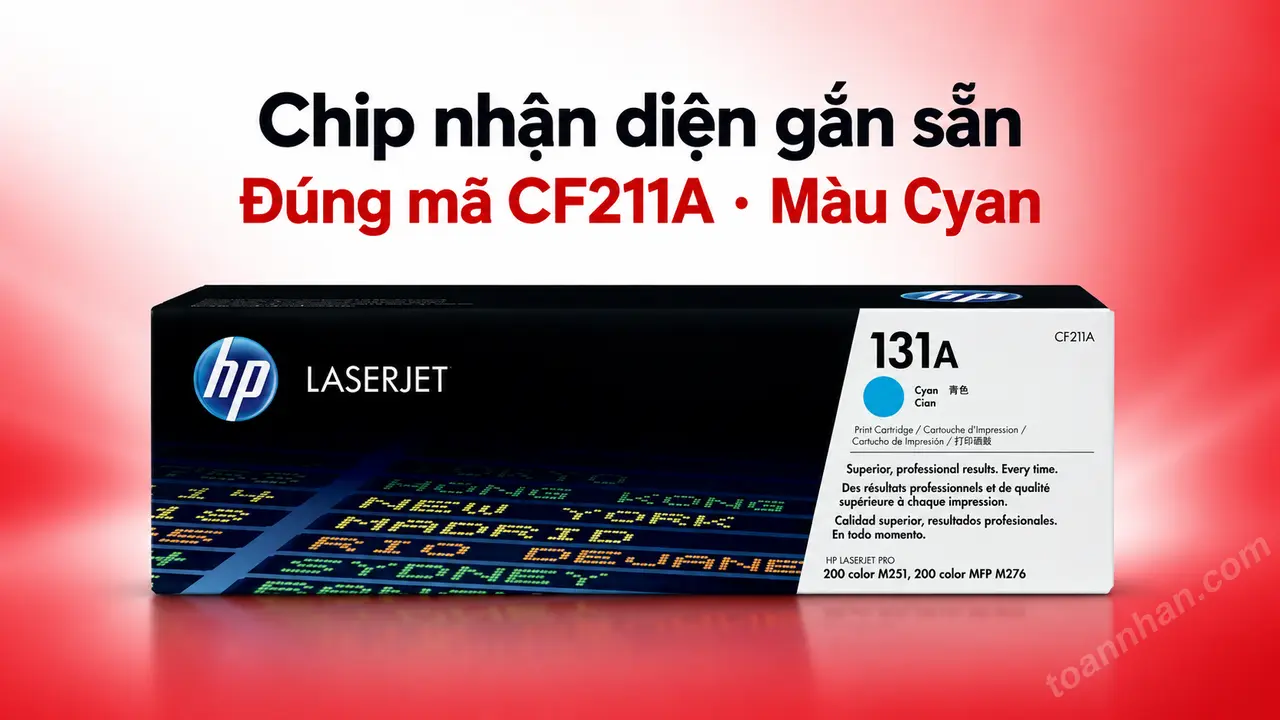 Hộp mực HP CF211A chính hãng màu Cyan có chip nhận diện gắn sẵn