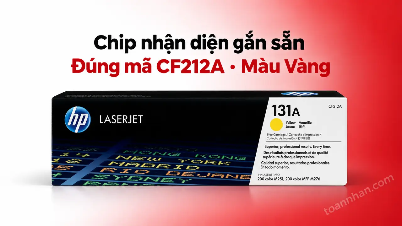 Hộp mực HP CF212A chính hãng màu Vàng có chip nhận diện gắn sẵn