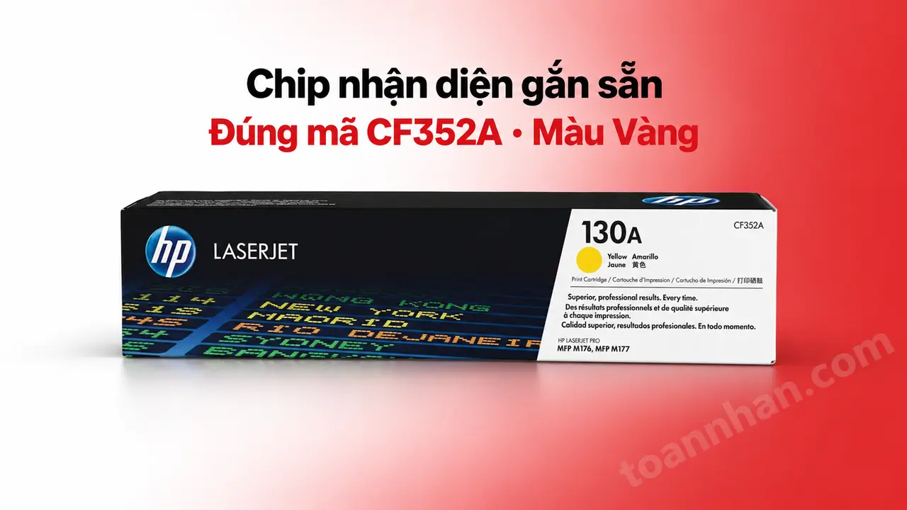 Hộp mực HP CF352A chính hãng màu Vàng có chip nhận diện gắn sẵn