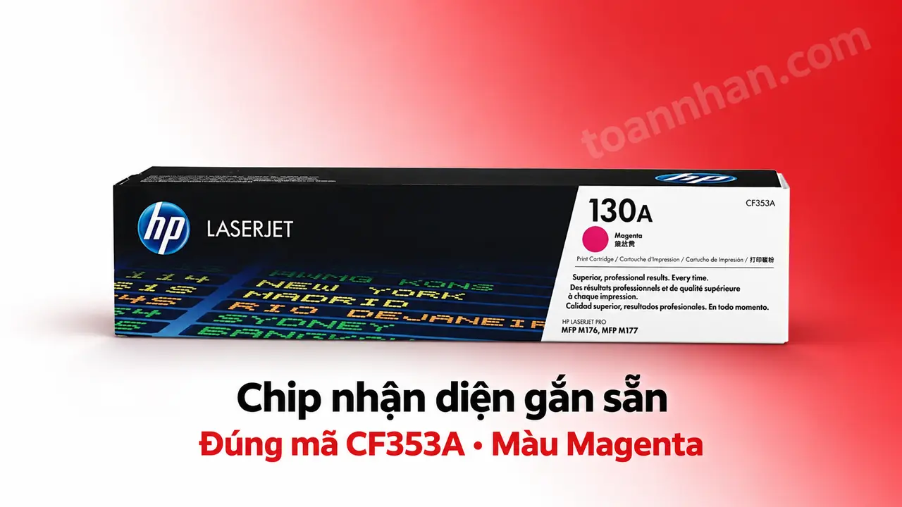 Hộp mực HP CF353A chính hãng màu Magenta có chip nhận diện gắn sẵn