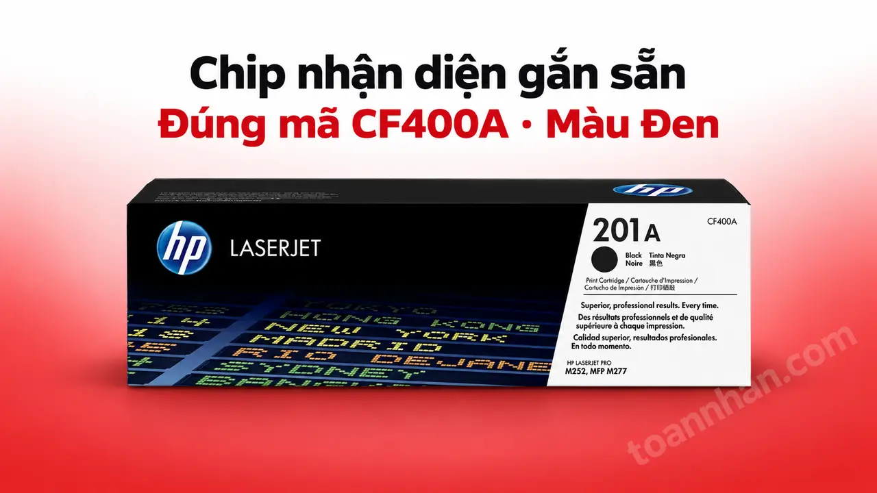 Hộp mực HP CF400A chính hãng màu Đen có chip nhận diện gắn sẵn