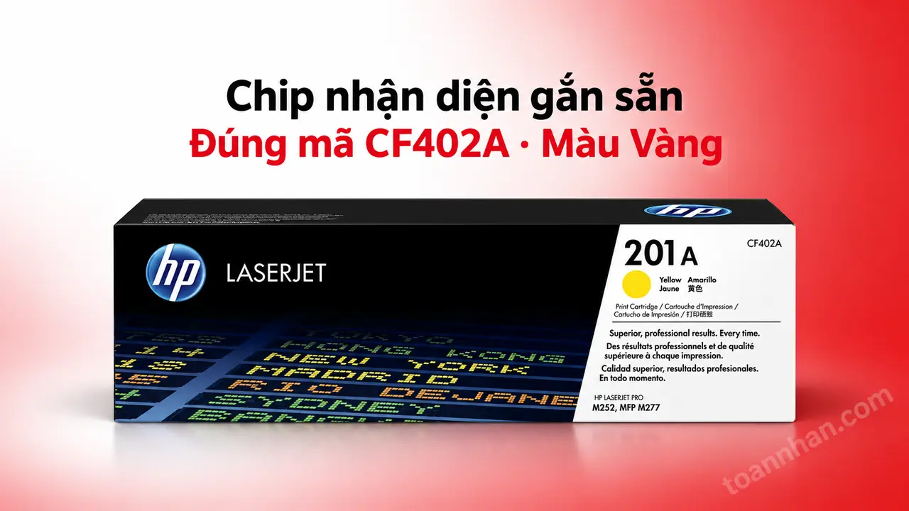 Hộp mực HP CF402A chính hãng màu Vàng có chip nhận diện gắn sẵn