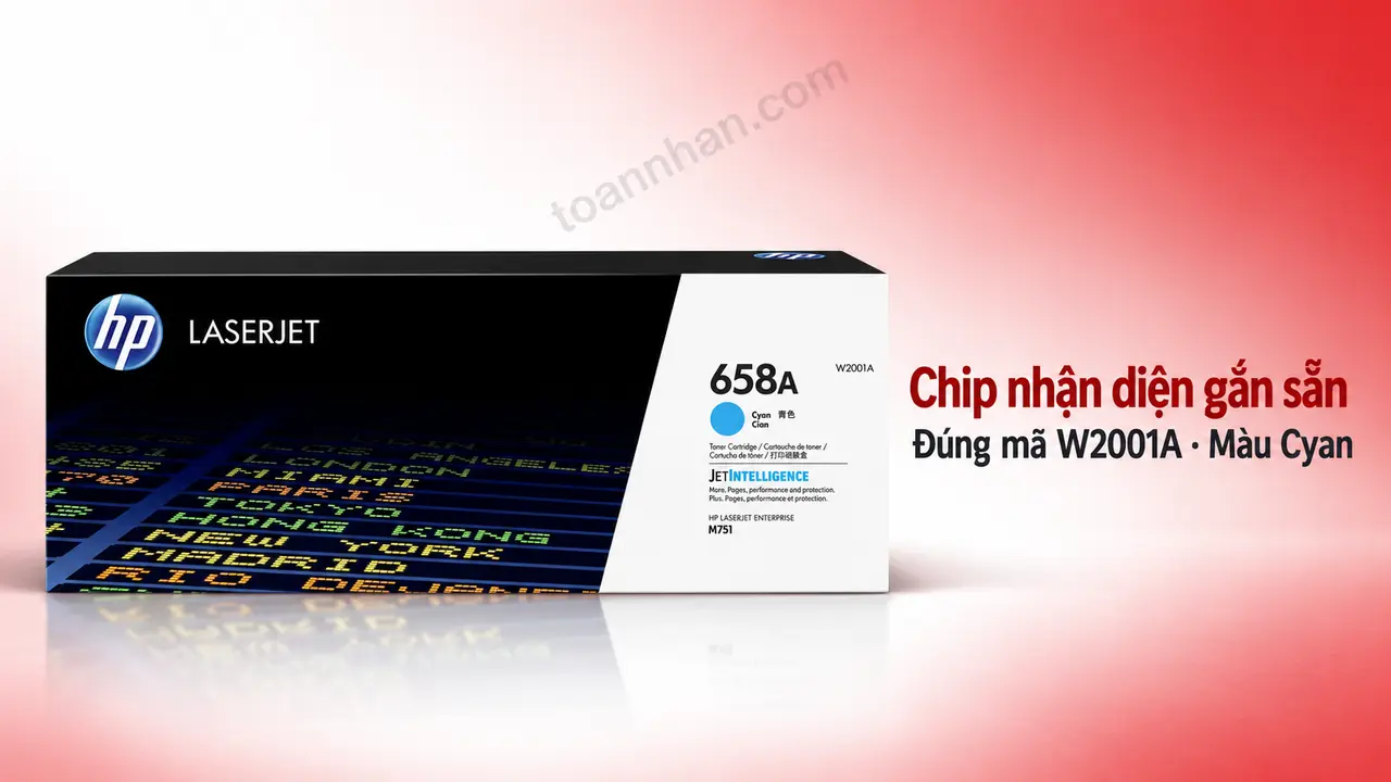 Hộp mực HP W2001A chính hãng màu Cyan có chip nhận diện gắn sẵn