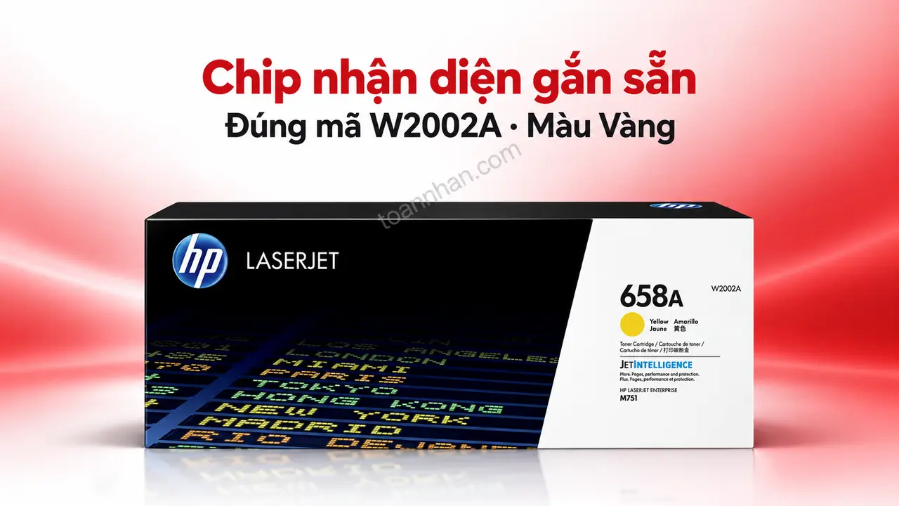 Hộp mực HP W2002A chính hãng màu Vàng có chip nhận diện gắn sẵn