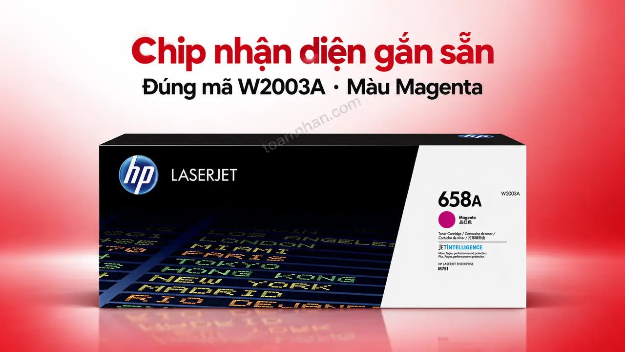 Hộp mực HP W2003A chính hãng màu Magenta có chip nhận diện gắn sẵn