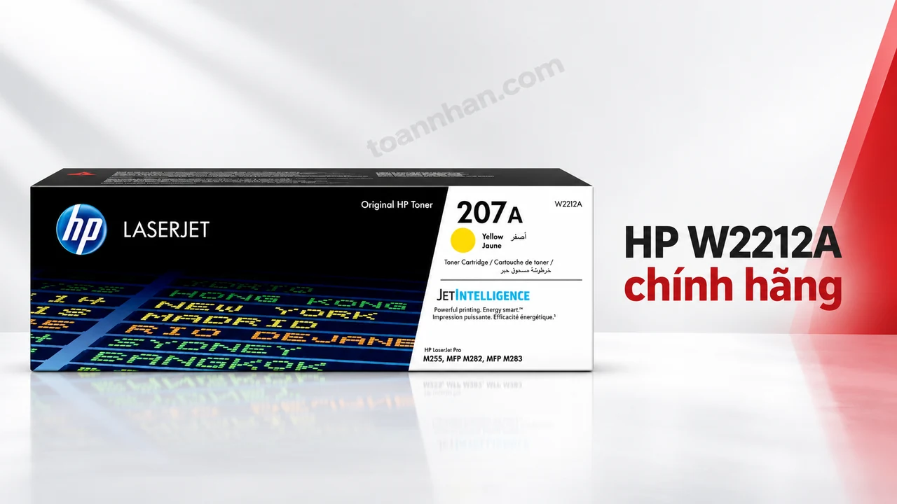 Hộp mực HP W2212A chính hãng màu vàng trên nền trắng đỏ