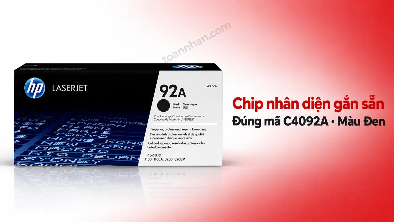 Hộp mực HP C4092A chính hãng màu Đen có chip nhận diện gắn sẵn