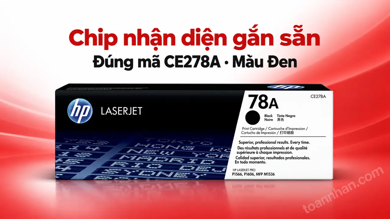 Hộp mực HP CE278A chính hãng màu Đen có chip nhận diện gắn sẵn