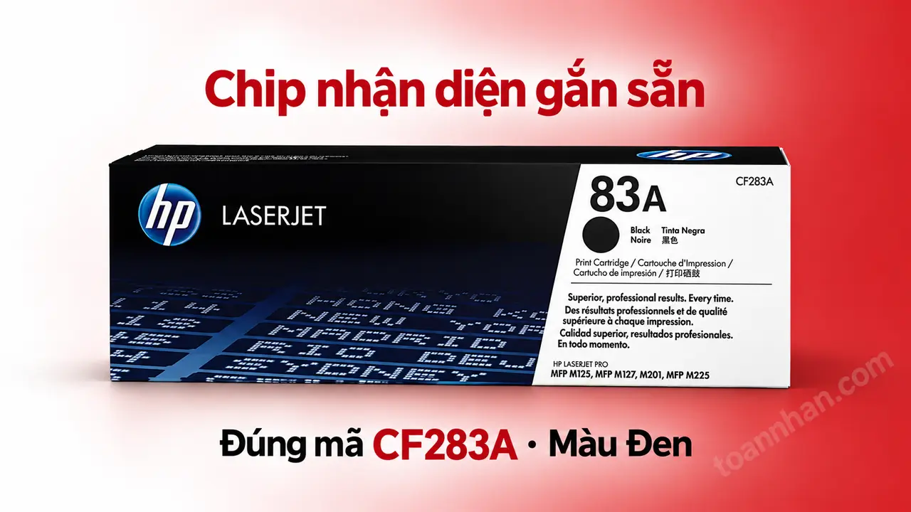 Hộp mực HP CF283A chính hãng màu Đen có chip nhận diện gắn sẵn