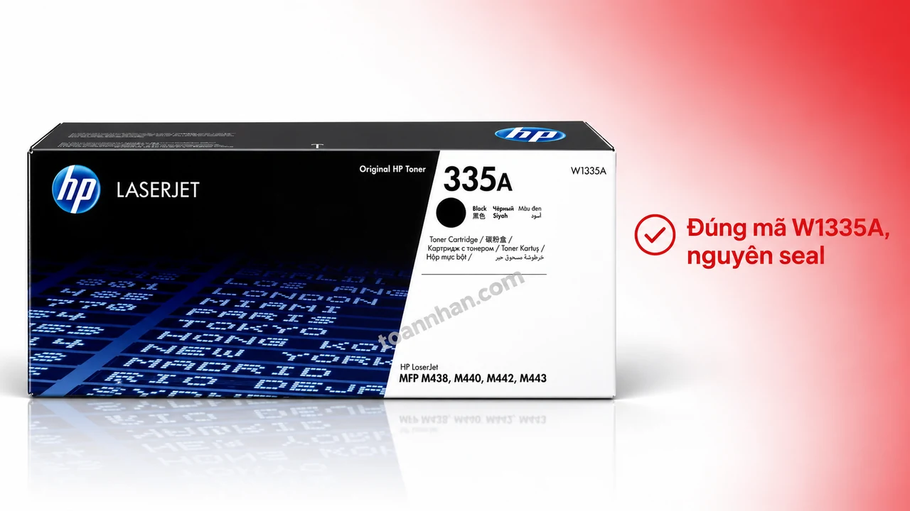 Hộp mực HP W1335A chính hãng màu đen nguyên seal trên nền trắng