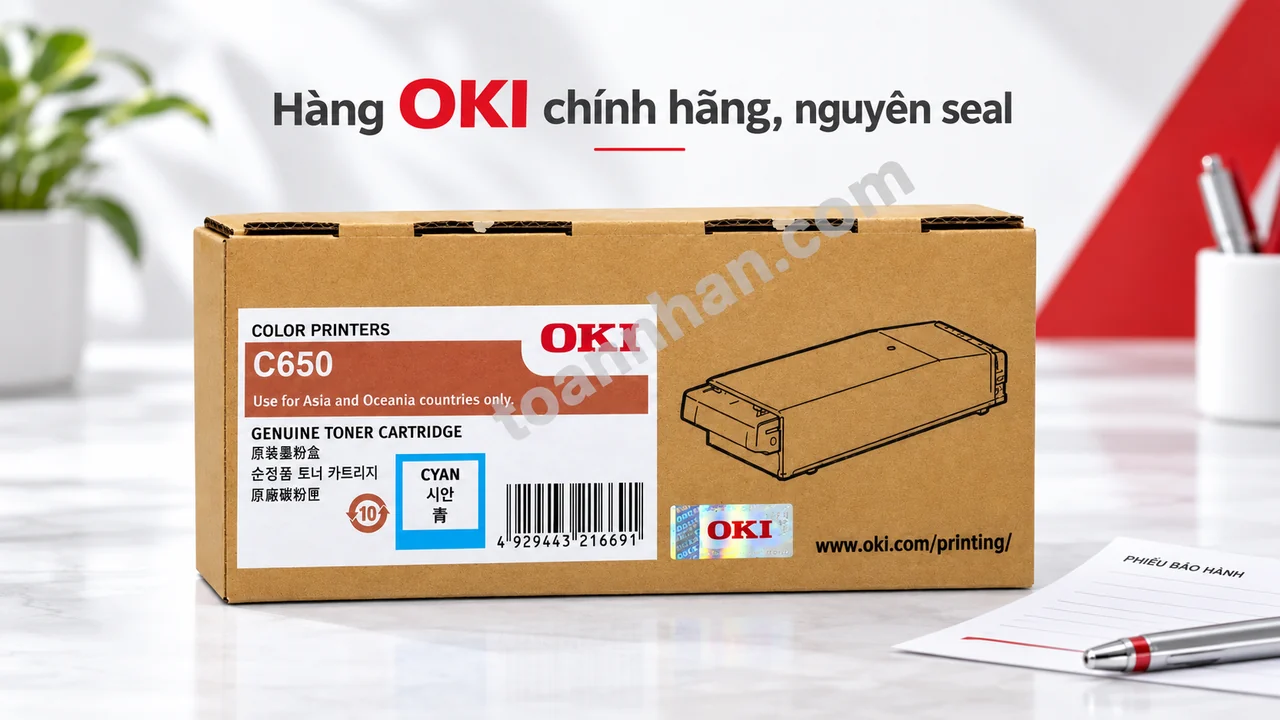 Hộp mực OKI C650C xanh Cyan chính hãng cùng phiếu bảo hành