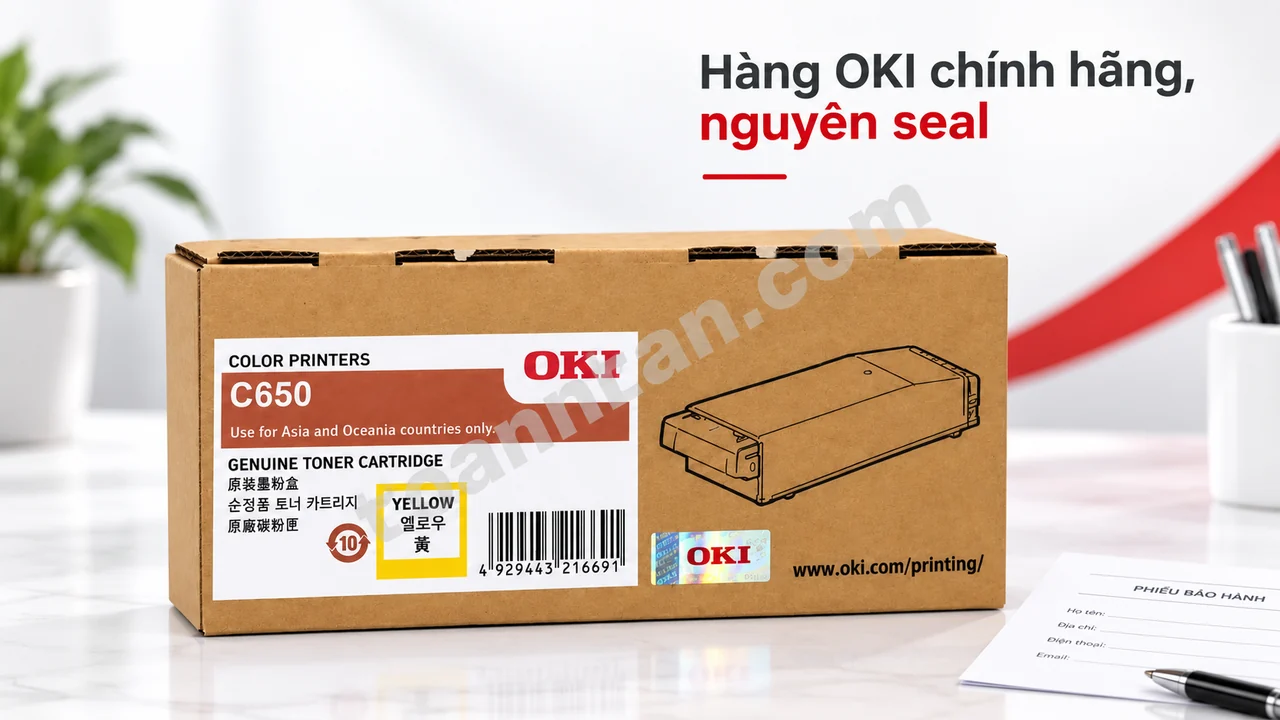 Hộp mực OKI C650Y vàng Yellow chính hãng cùng phiếu bảo hành