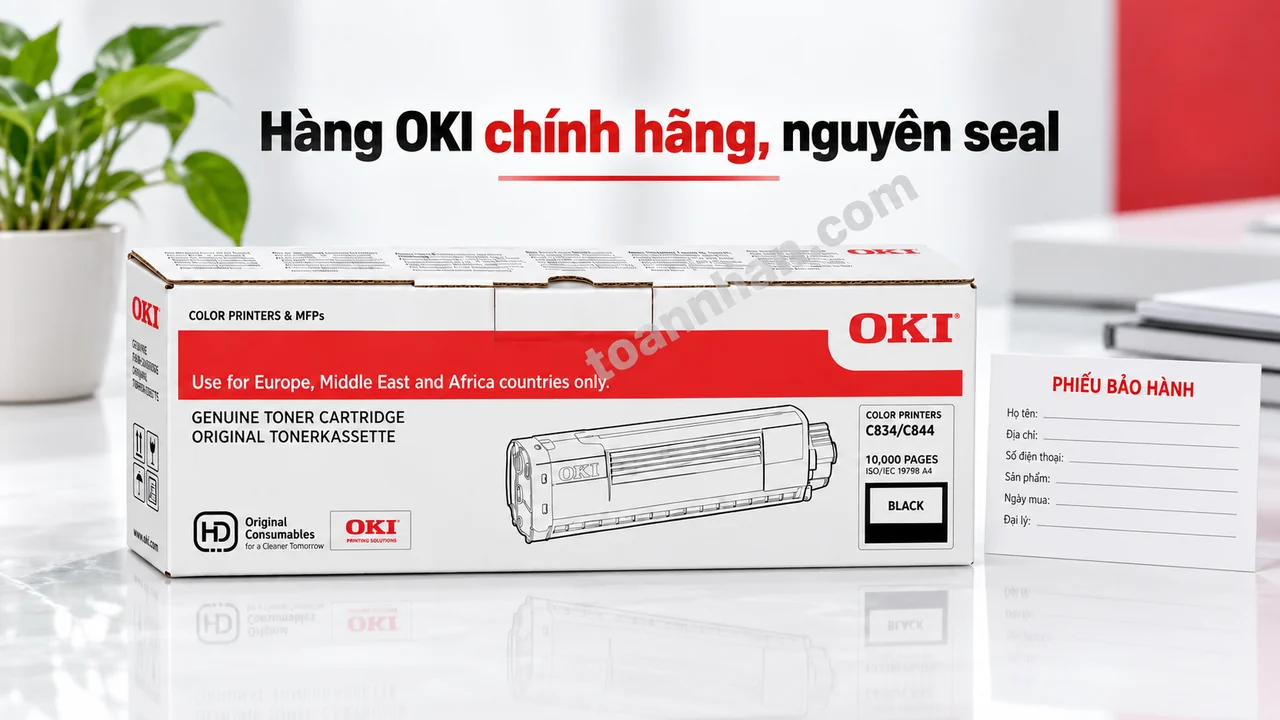 Hộp mực OKI C834BK đen chính hãng cùng phiếu bảo hành