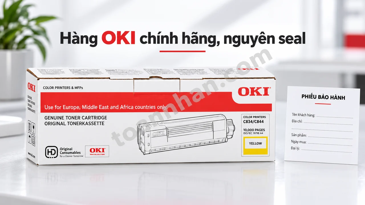 Hộp mực OKI C834Y vàng Yellow chính hãng cùng phiếu bảo hành