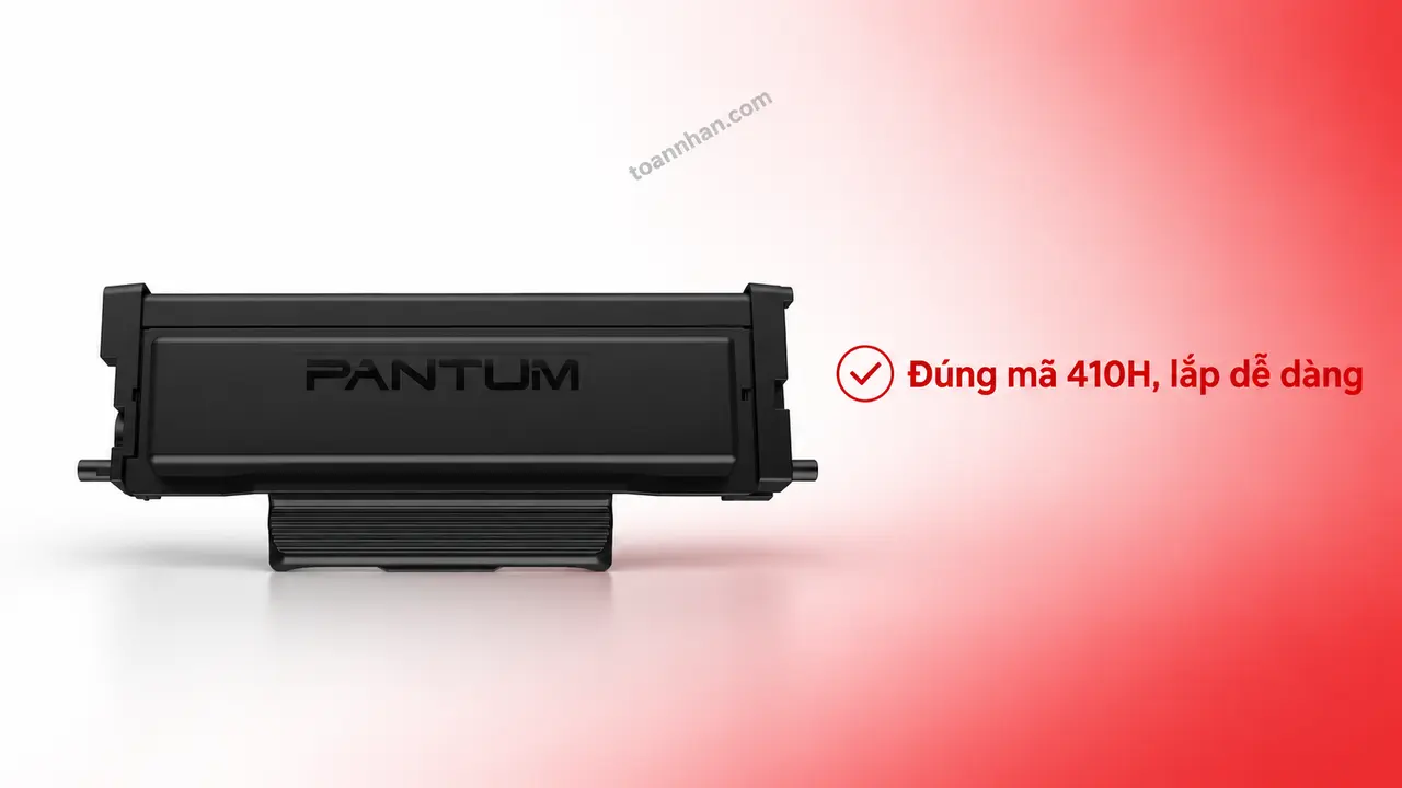 Mực in laser Pantum 410H chính hãng trên nền studio, minh họa lắp đúng mã hộp mực