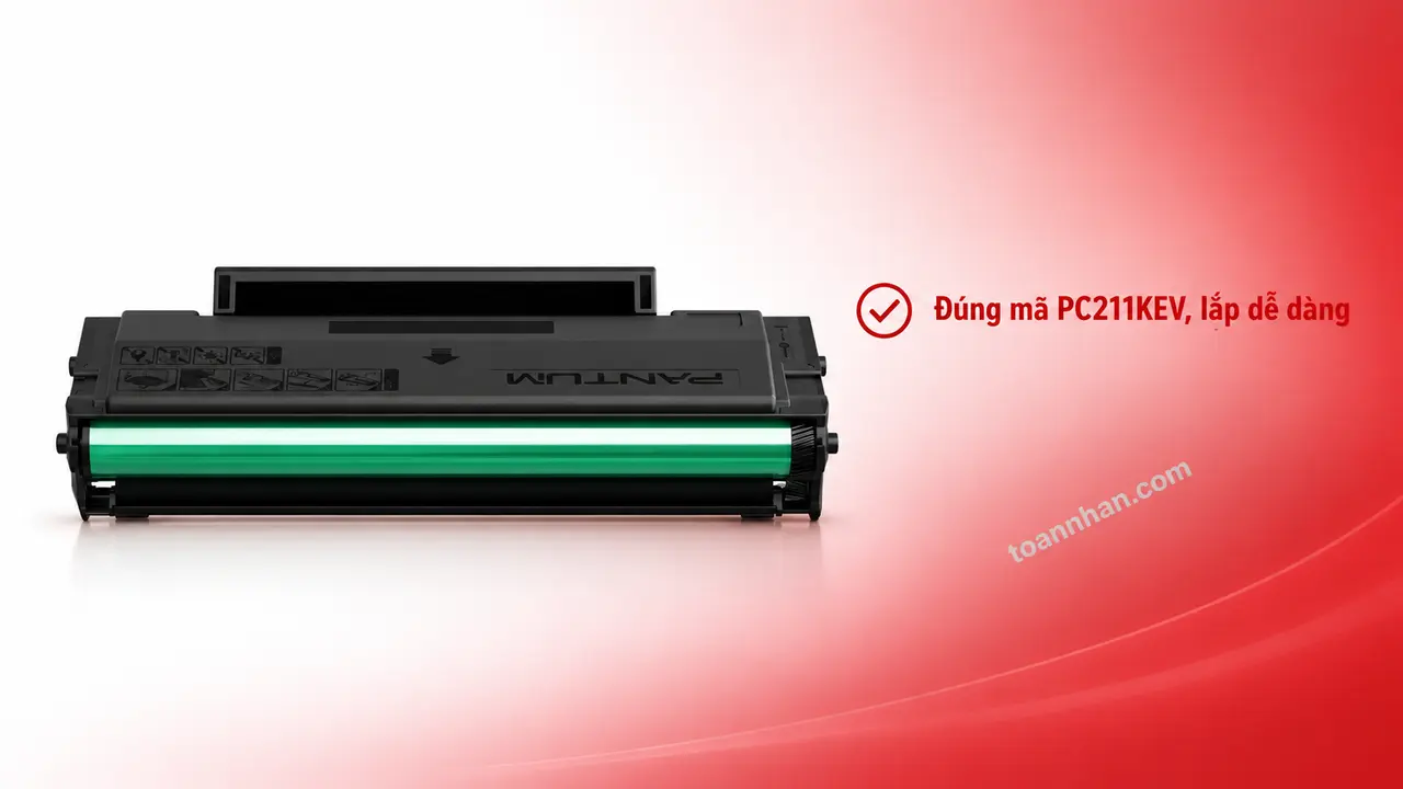 Mực in laser Pantum PC211KEV chính hãng trên nền studio, minh họa lắp đúng mã hộp mực