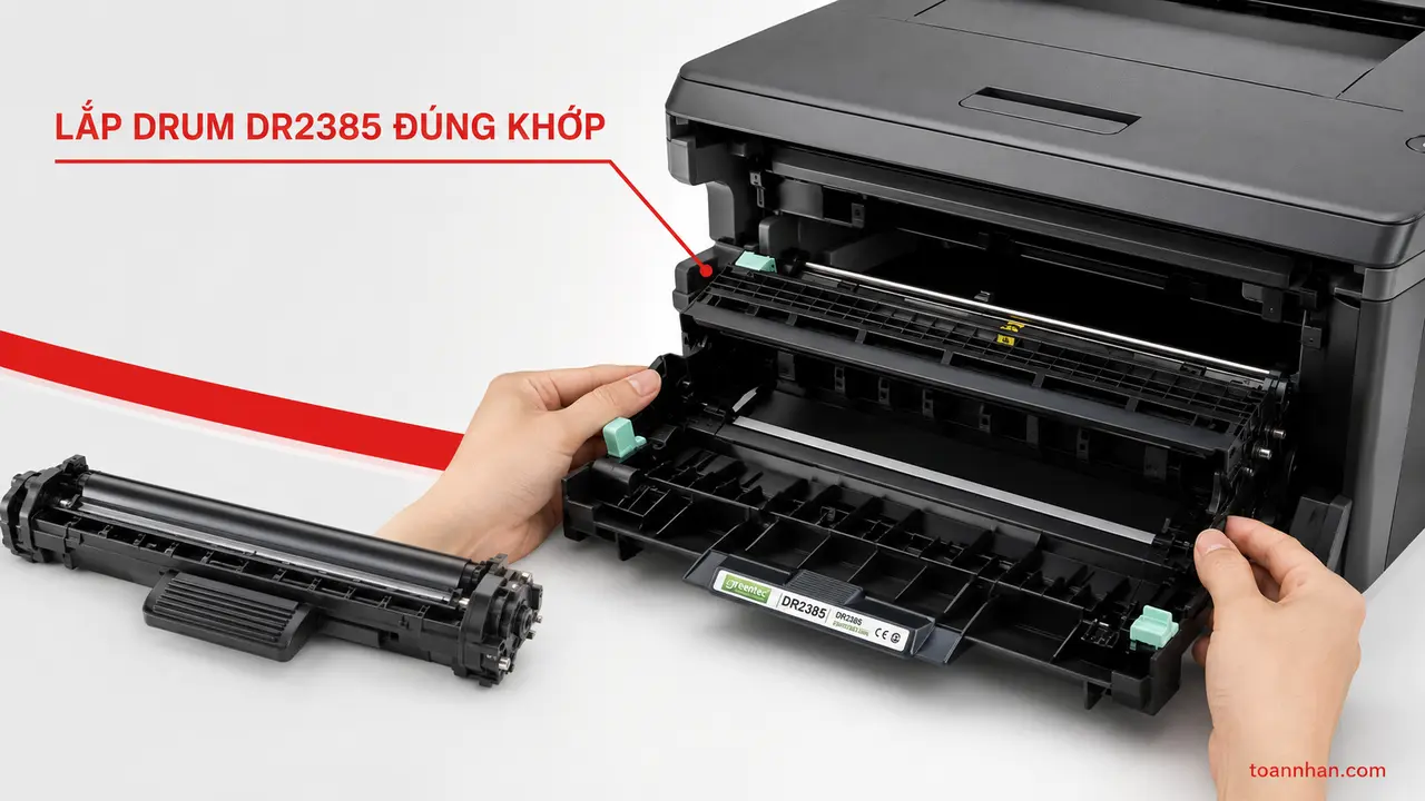 Cụm drum Greentech Brother DR2385 đang lắp vào máy HL-L2366DW