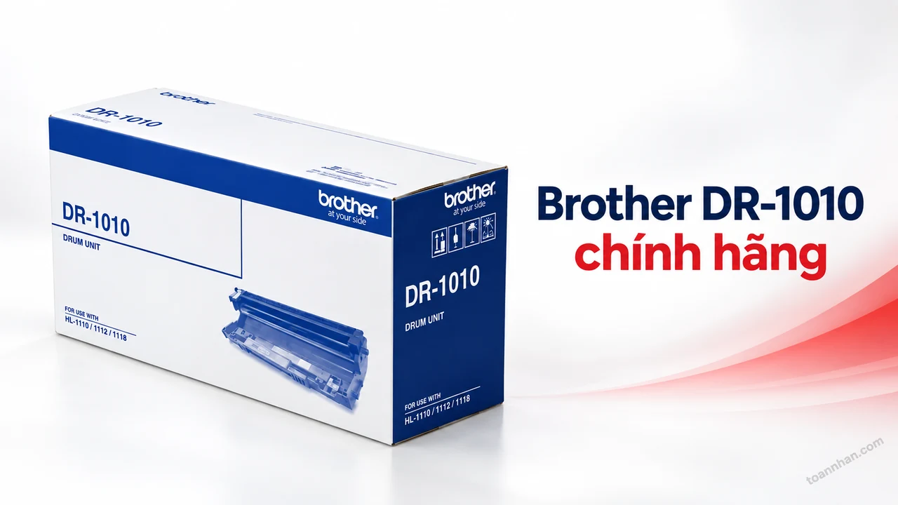 Cụm drum Brother DR-1010 chính hãng với bao bì sản phẩm trên nền trắng đỏ