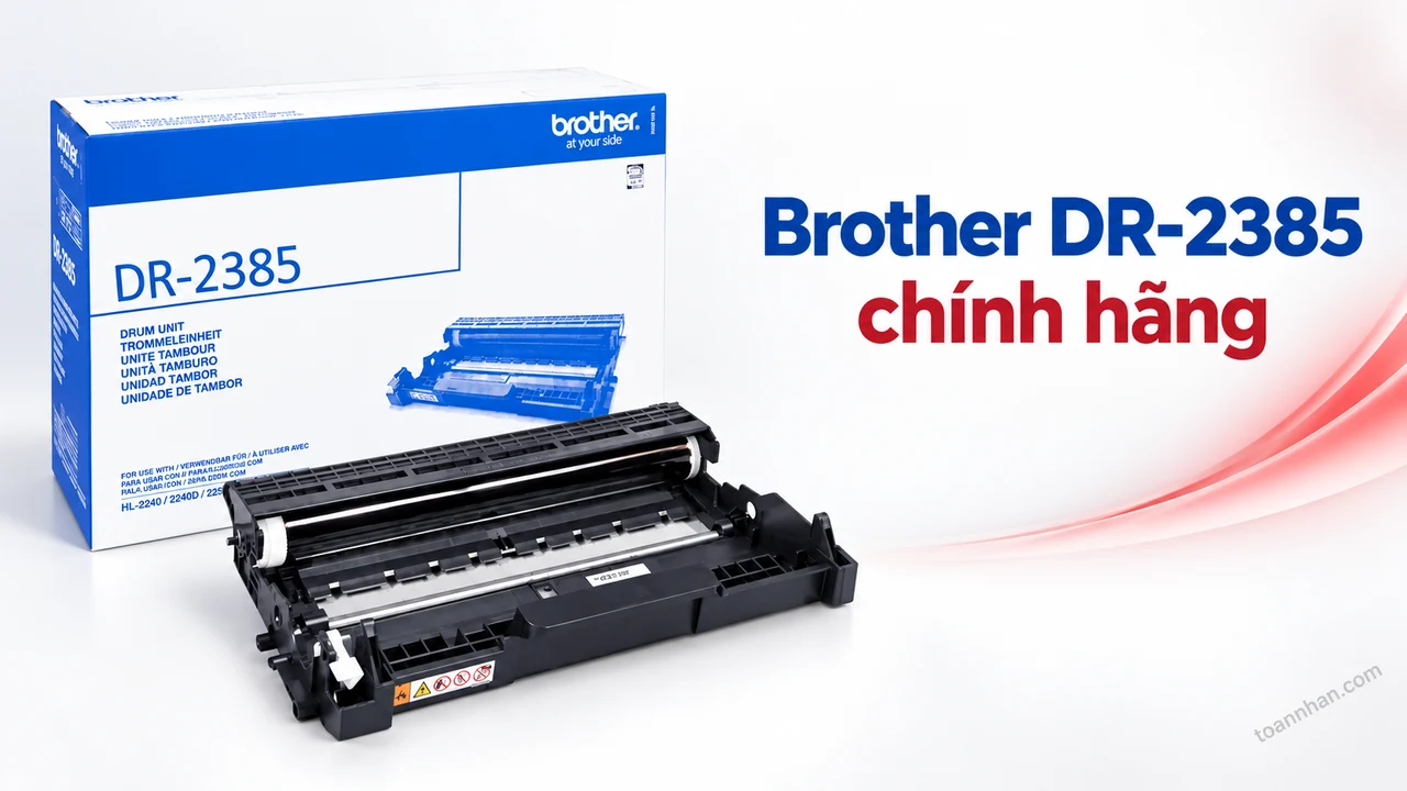 Cụm drum Brother DR-2385 chính hãng với bao bì sản phẩm trên nền trắng đỏ