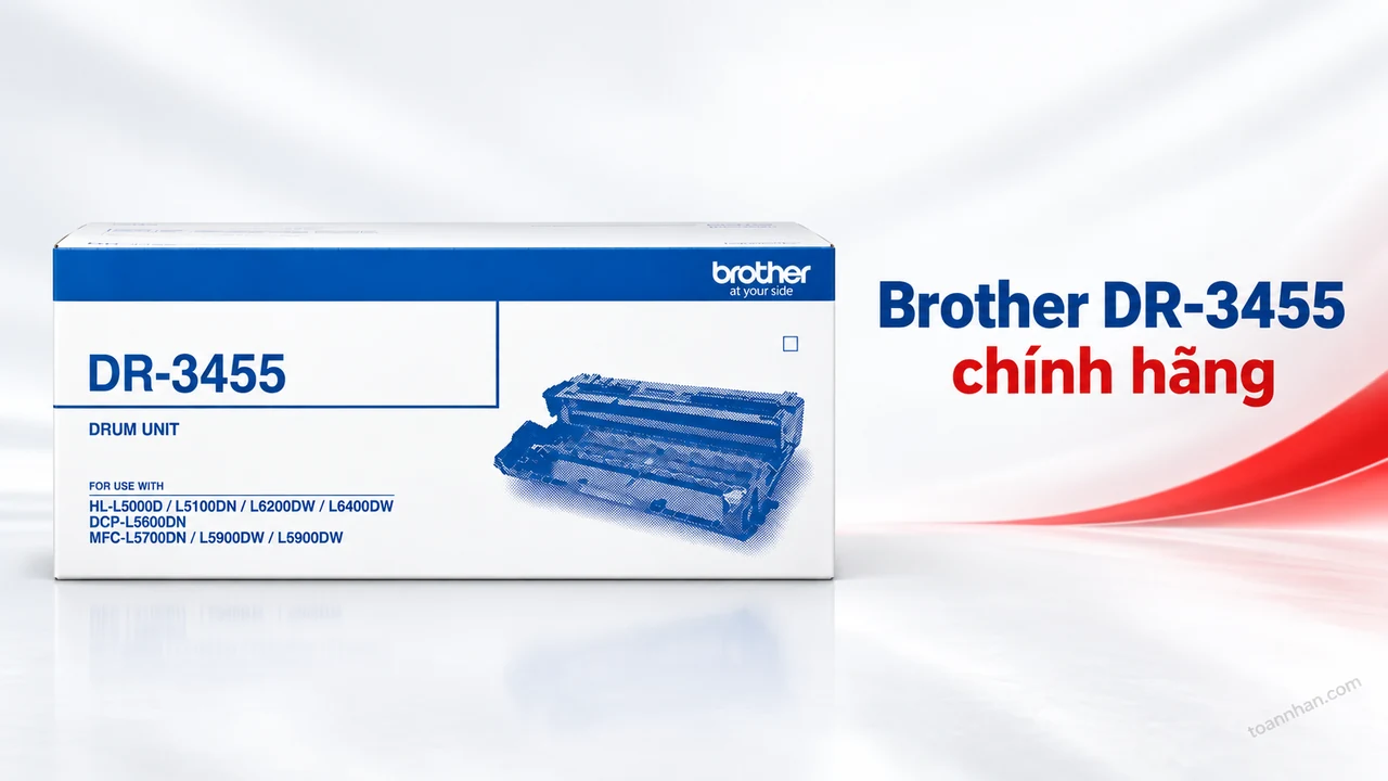 Cụm drum Brother DR-3455 chính hãng với bao bì sản phẩm trên nền trắng đỏ