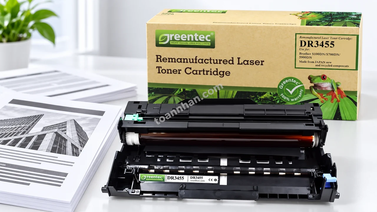 Cụm drum Greentech DR3455 và bản in văn bản đen rõ nét