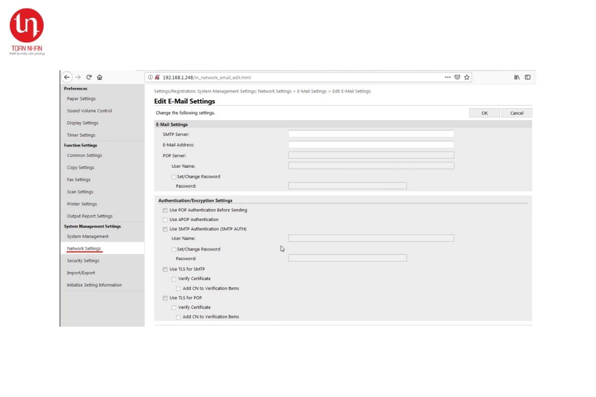 cấu hình scanto email trên máy in Canon 4