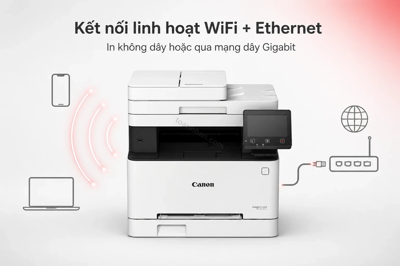 Canon MF645Cx kết nối WiFi và Ethernet, in từ điện thoại qua Canon PRINT Business