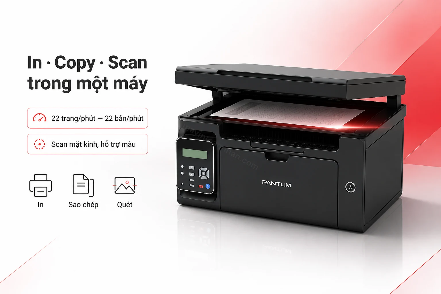 Máy in đa năng Pantum M6505 thực hiện in, copy, scan trên một thân máy